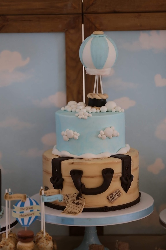 hot air, balloon, birthday cake, birthday, cake, baking, art, chocolate, retro, pastry