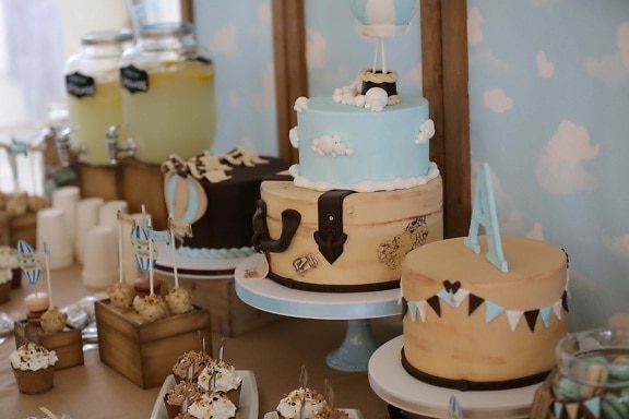 bolo de aniversário, aniversário, festa, pirulito, queque, limonada, design de interiores, Copa, de cozimento, dentro de casa