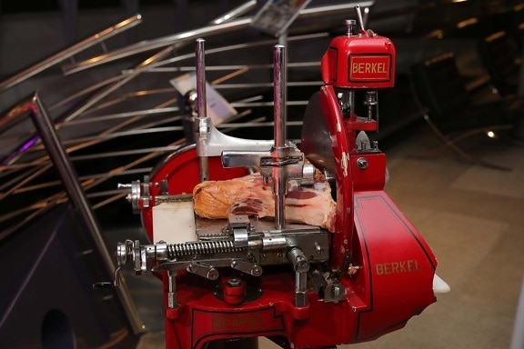 cutter, machine, cutting, raw meat, meat, device, industry, indoors, production, steel