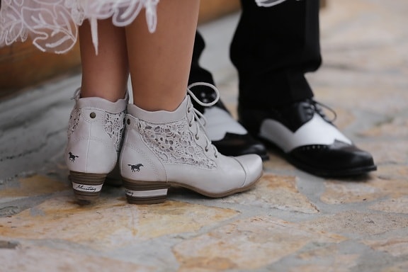 nainen, kengät, musta ja valkoinen, herrasmies, pari, romanttinen, jalkineet, käsintehty, jalat, nainen