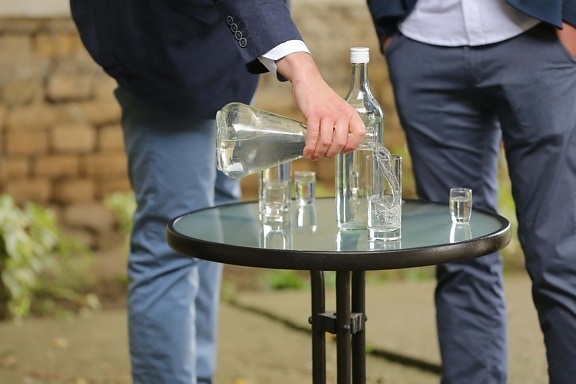 drinking, drink, businessman, businessperson, alcohol, liquid, bottles, glass, man, outdoors