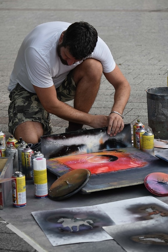 artiste, rue, artistique, homme, peinture, peintre, gens, personne, main, travail