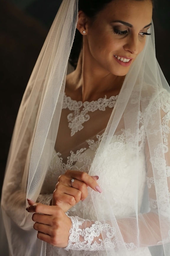 bride, pretty girl, veil, white, dress, side view, portrait, wedding, love, marriage