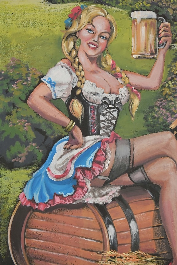 visuals, artwork, graffiti, girl, beer glass, costume, beer, style, german, fashion