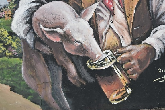 Graffiti, Porcinet, porcs, consommation d'alcool, bière, verre à bière, animal, art, artistique, oeuvre