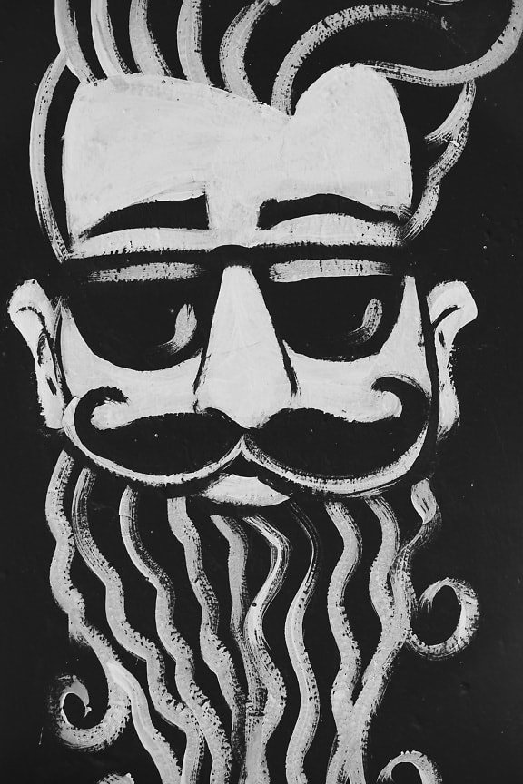 graffiti, man, portrait, black and white, vintage, beard, mustache, people, art, monochrome