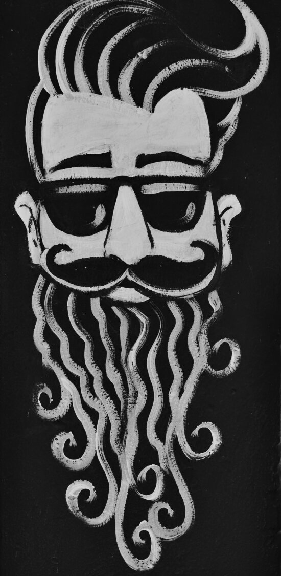 beard, style, hairstyle, mustache, black and white, graffiti, art, people, face, symbol