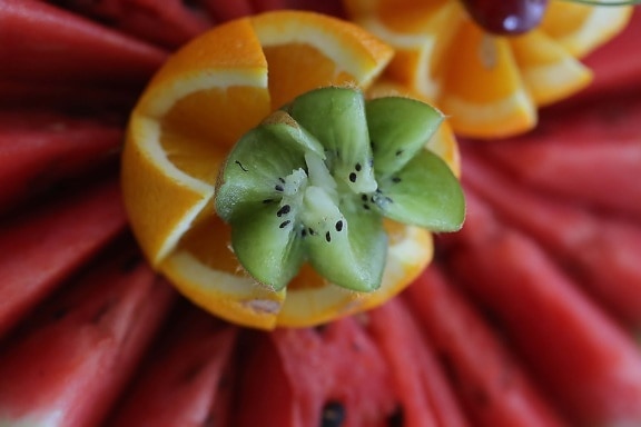 dichtbij, Kiwi, sinaasappelen, sinaasappelschil, watermeloen, vrucht, vitamine, tropische, voedsel, gezondheid