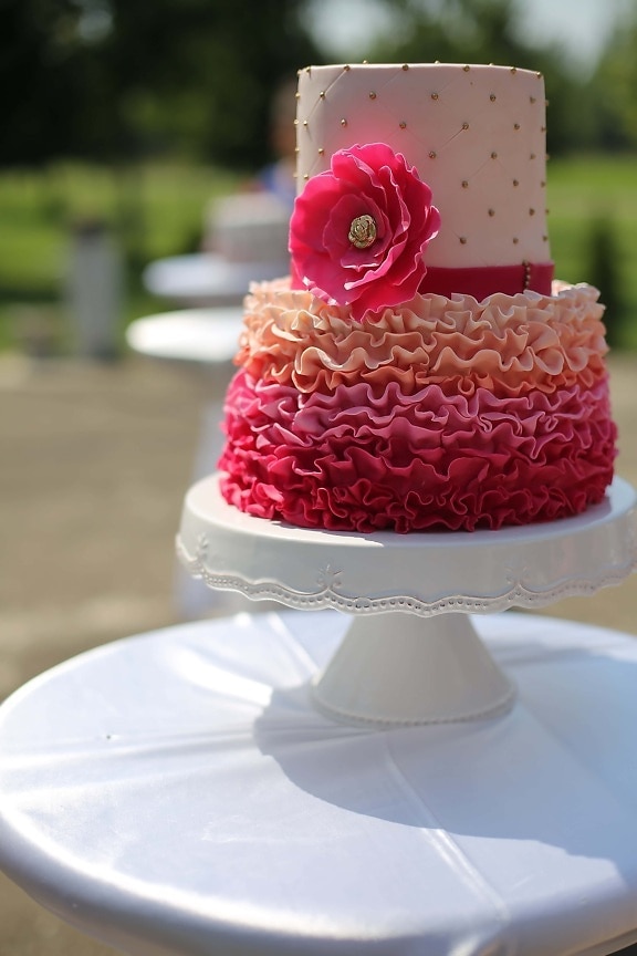 rødlig, kake, rosa, bord, eleganse, dessert, bryllup, mat, søt, bakervarer