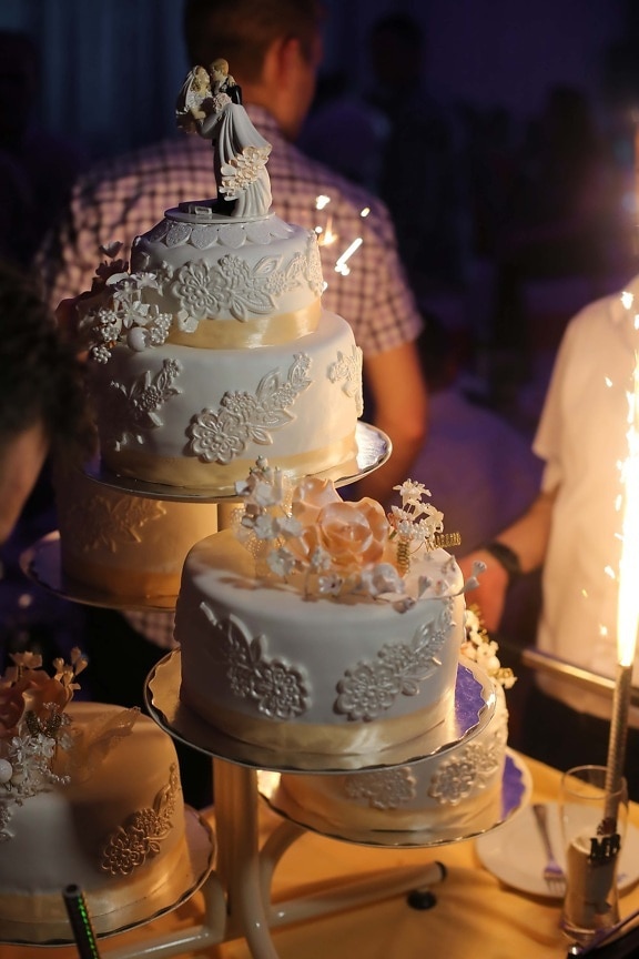 сватбена торта, Искра, празник, свещ, вечеря, сватба, интериорен дизайн, захар, торта, шоколад