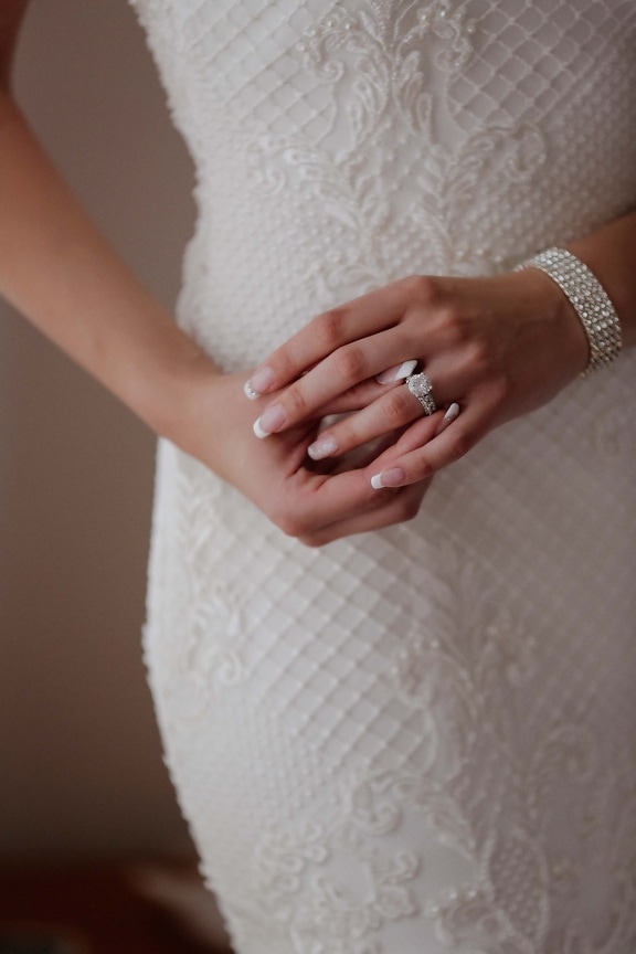 кольцо, браслет, бриллиант, обручальное кольцо, невеста, рука, кожа, женщина, Свадьба, тело
