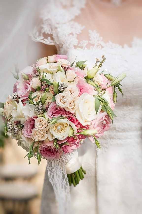 ramo de novia, vestido de novia, elegante, boda, naturaleza, ramo de la, romance, color de rosa, amor, novia