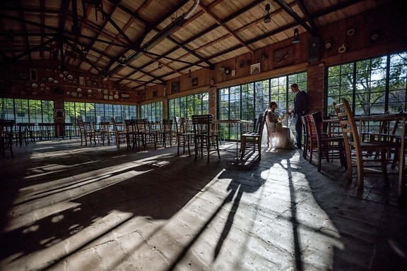restaurant, wedding venue, empty, groom, bride, alone, building, indoors, architecture, wood