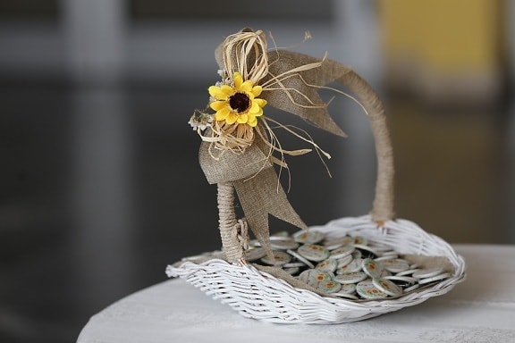 girassol, decoração, cesta de vime, flor, tradicional, ainda vida, feito à mão, elegante, Zen, luxo