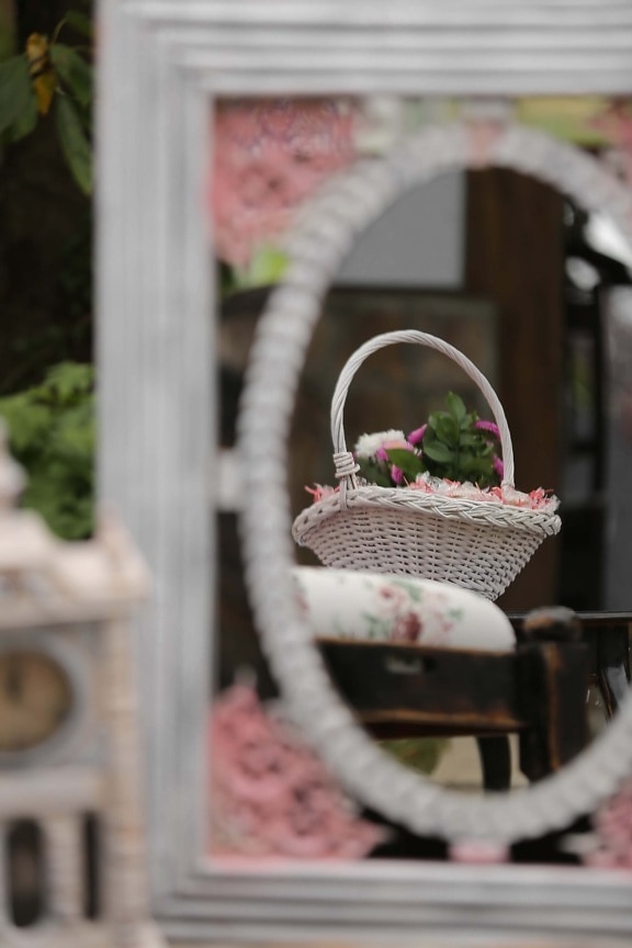 cesta de vime, elegante, reflexão, espelho, cesta, contêiner, flor, natureza, ao ar livre, janela