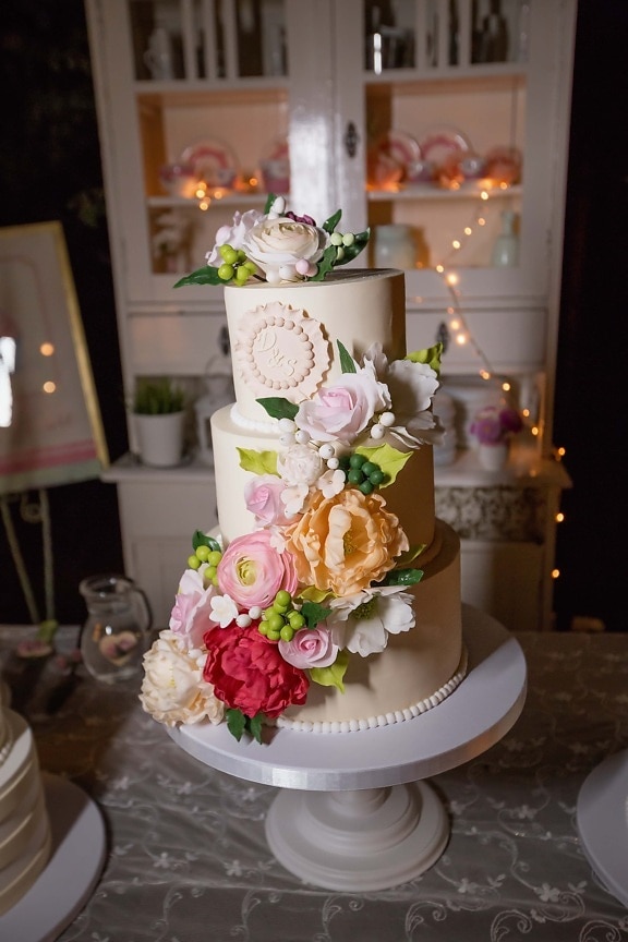 весільний торт, кухонний стіл, кухня, вінтаж, стіл, весілля, дизайн інтер'єру, Кохання, квітка, елегантний