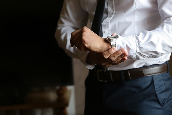 empresario, reloj de pulsera, traje, camiseta, pantalones, Oficina, hermoso, manos, hombre, negocios