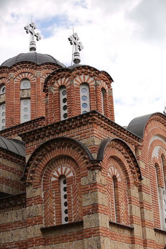 church, church tower, orthodox, bricks, religion, old, architecture, roof, facade, dome