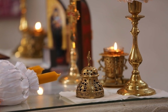 ortodossa, cristianesimo, altare, candele, candeliere, lucentezza dorata, a lume di candela, candela, design d'interni, religione