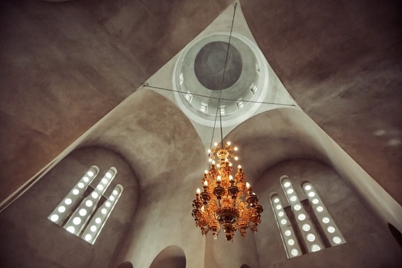 chandelier, ceiling, arches, monastery, lights, spirituality, shade, architecture, church, light