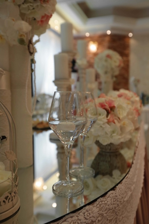 interior design, fancy, wedding venue, candles, glass, party, wedding, celebration, glasses, luxury