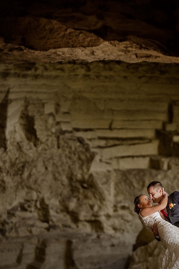 just married, underground, geology, cave, bride, groom, stone, people, desert, cliff