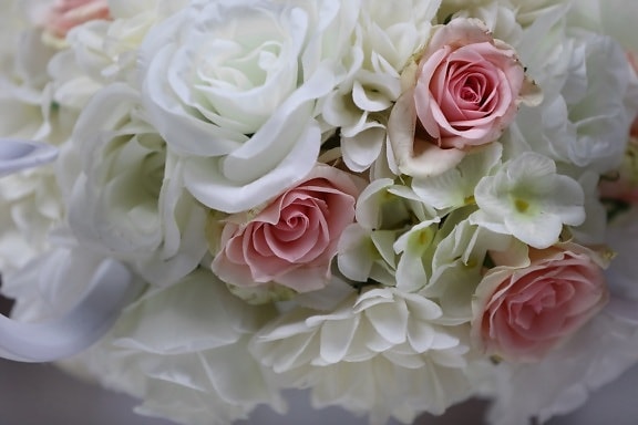 hvit blomst, roser, pastell, nært hold, bukett, romantikk, blomst, bryllup, steg, dekorasjon