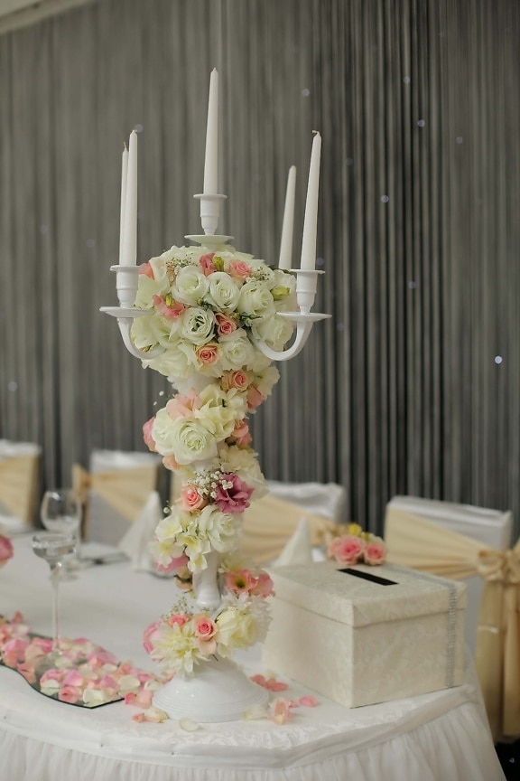 bougie, aux chandelles, romantique, bouquet, salle de mariage, Design d’intérieur, décoration, fleur, mariage, arrangement