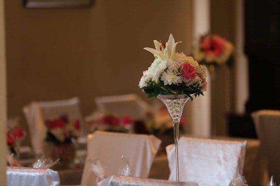 decorazione di interni, luogo di nozze, bouquet da sposa, elegante, sedie, tabelle, design d'interni, matrimonio, bouquet, ricevimento