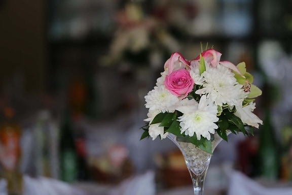 krystal, váza, chryzantéma, Bílý květ, dekorativní, kytice, svatba, květiny, růže, květ