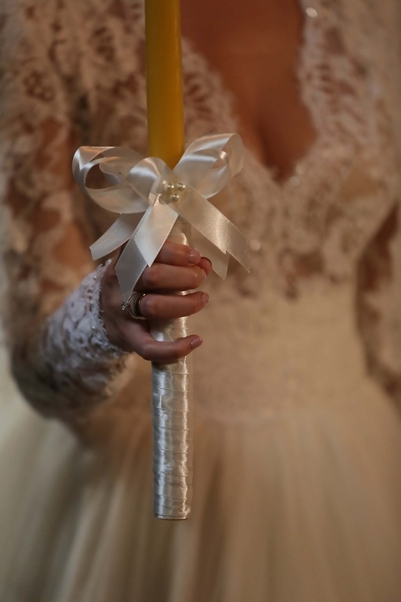 花嫁, キャンドル, ウェディングドレス, 結婚指輪, 結婚式, 女性, 伝統的です, 愛, 女の子, ぼかし