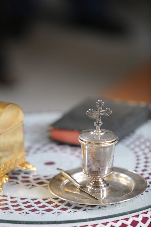 perak, Salib, objek, masih hidup, tradisional, mewah, di dalam ruangan, meja, Perayaan, dekorasi