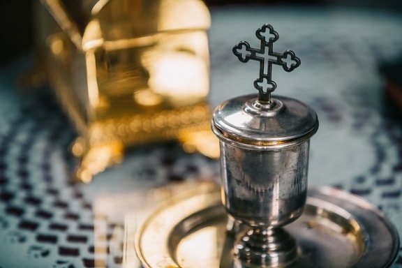 золотой блеск, серебро, сияющий, крест, традиционные, религиозные, объект, антиквариат, старый, латунь
