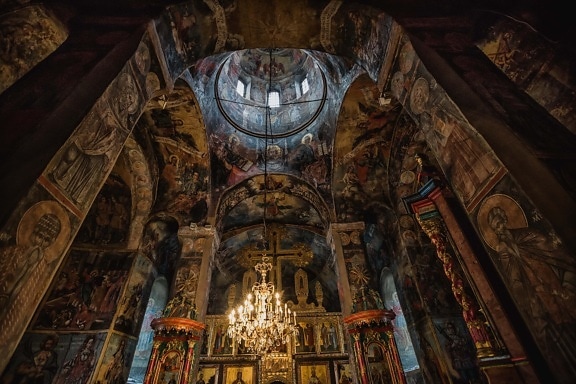 monastery, orthodox, inside, dome, ceiling, walls, fine arts, altar, cathedral, architecture