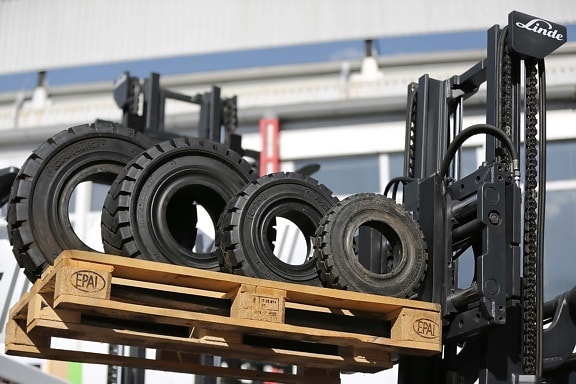 machine, forklift, tire, big, merchandise, display, heavy, machinery, equipment, mechanism