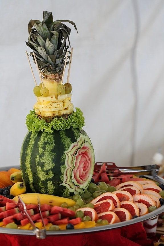 melon d’eau, sculptures, frais, agrumes, apéritif, buffet, fruits, alimentaire, santé, en bonne santé