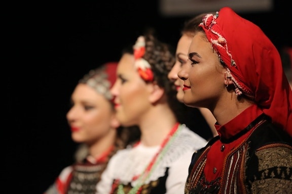 veil, red headscarf, traditional, pretty girl, clothes, folk, costume, festival, woman