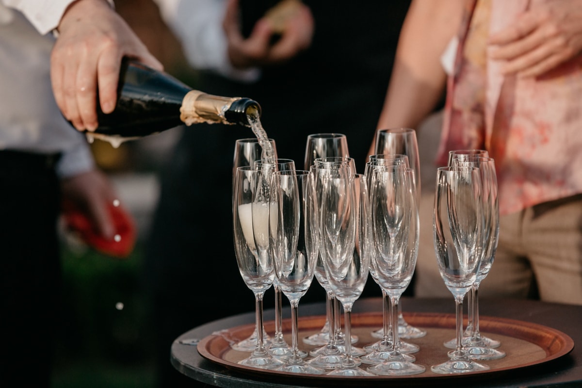 champanhe, vinho branco, produtos vidreiros, celebração, garrafa, cristal, álcool, bebida, festa, vinho