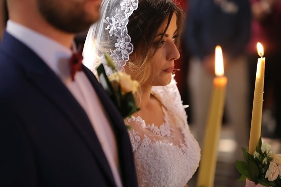 prayer, woman, pretty girl, bride, groom, candles, religion, candlelight, ceremony, suit