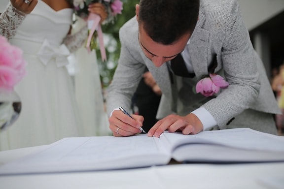 ženich, podpis, dokument, manželství, muž, Žena, lidé, osoba, pracovní, svatba