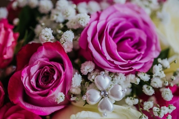 svatební kytice, perla, bižuterie, zblízka, kytice, uspořádání, květ, romantika, svatba, dekorace