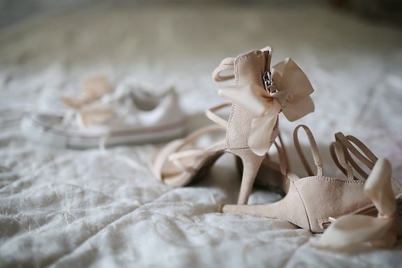 heels, sandal, vintage, elegant, bed, cotton, shoes, footwear, fashion, still life