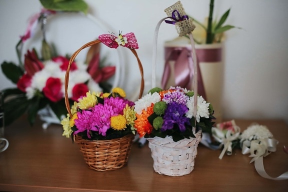 cesta de vime, romântico, buquê, elegância, feito à mão, flor, decoração, arranjo, flores, ainda vida