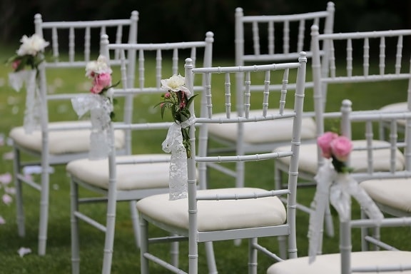 alb, locul nuntii, eleganta, scaune, terasa, gol, curte, mobilier, scaun, scaun