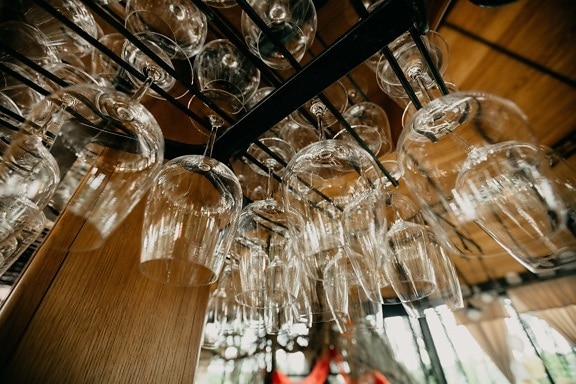 winery, glass, hanging, crystal, indoors, inside, wood, interior design, restaurant, old