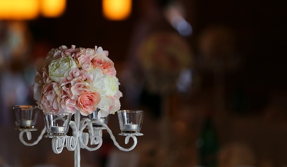 Leuchter, Kerzen, romantische, dekorative, Blumenstrauß, hinterleuchtet, elegant, Romantik, Kerze, Hochzeit