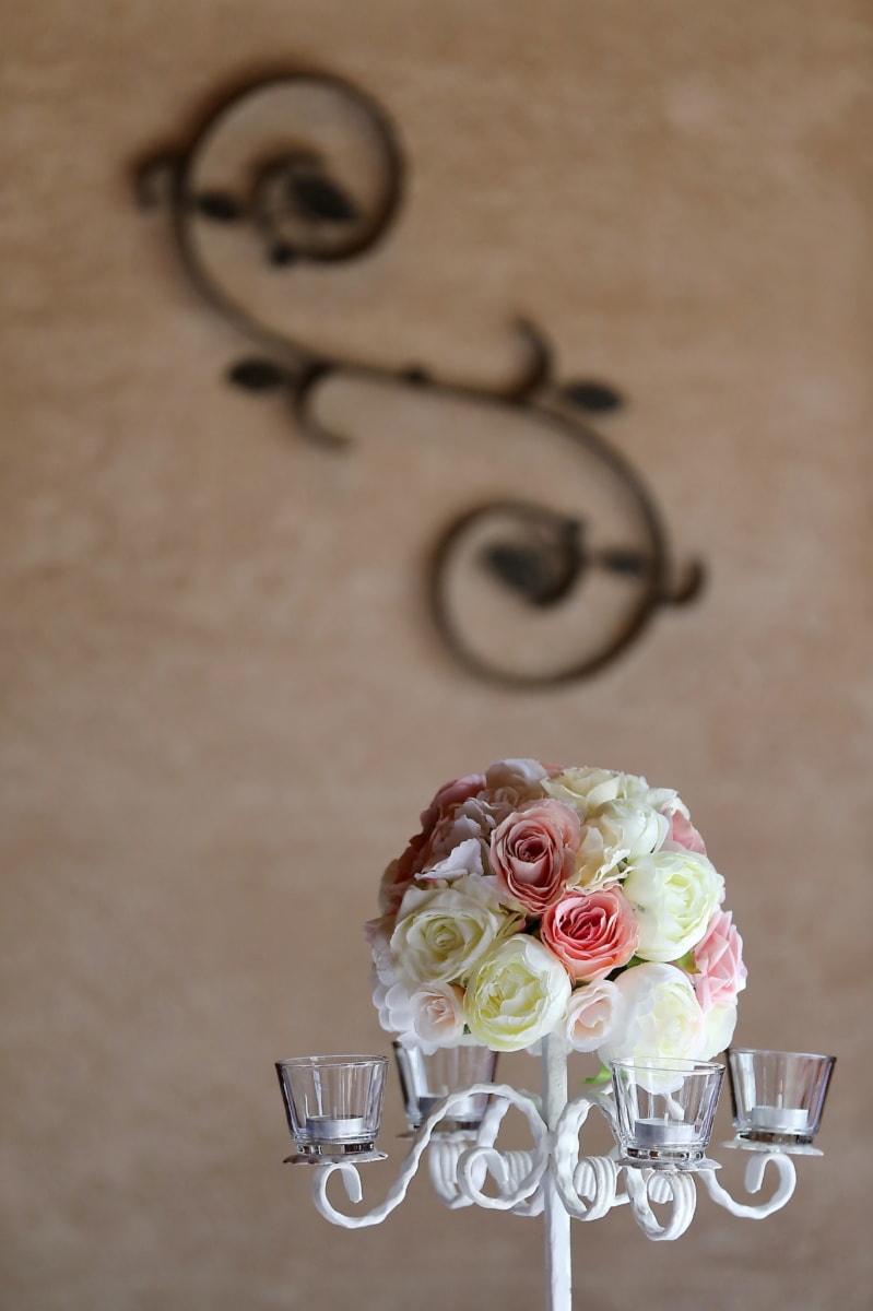 chandelier, bougies, élégant, romantique, bouquet, fer de fonte, vintage, des roses, décoration, conception
