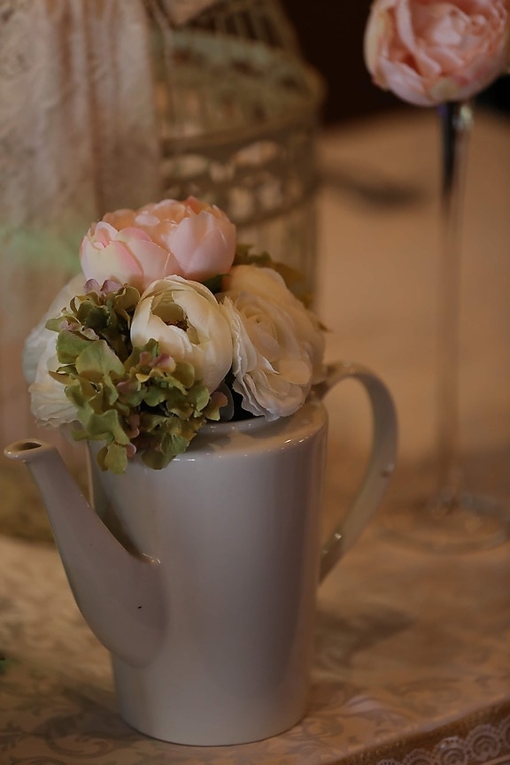 vase, pitcher, white, pottery, ceramics, bouquet, porcelain, cup, flower, still life