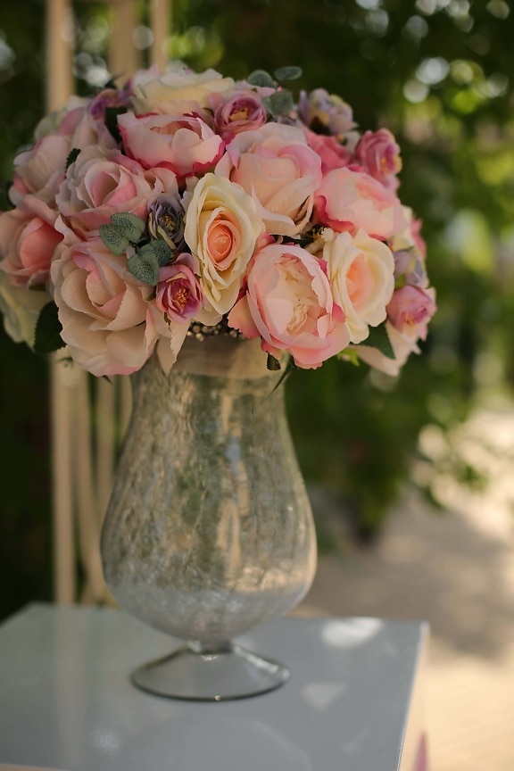 roses, crystal, pinkish, glass, pastel, still life, flowers, container, vase, jar
