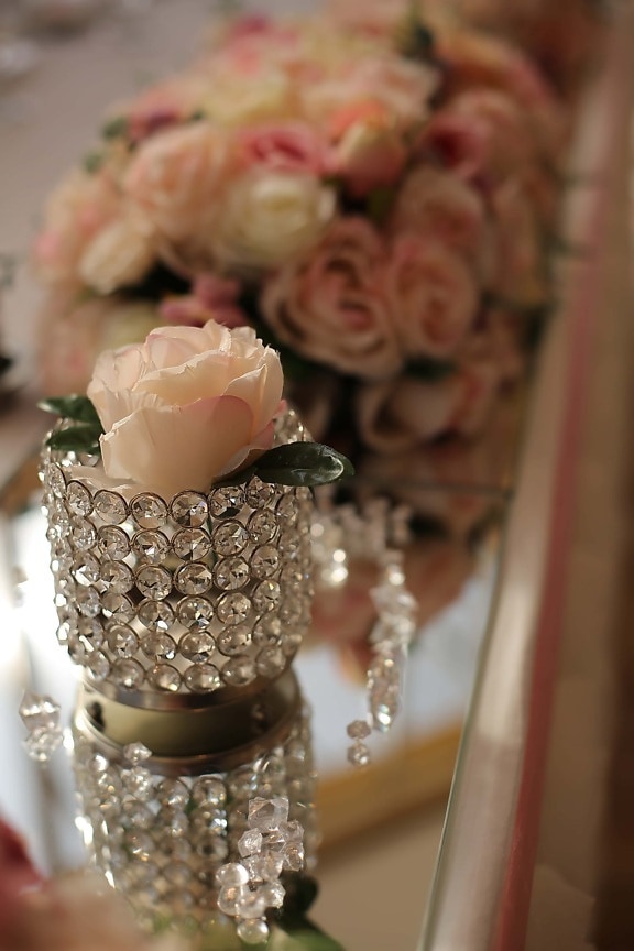 花瓶, クリスタル, 装飾, 花束, バラ, 花, 高級, 愛, エレガントです, 美しい